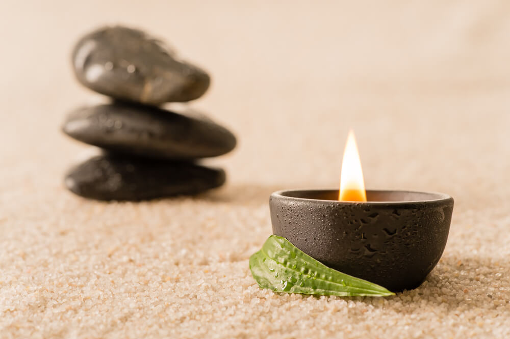 Spa still life candle with zen stones