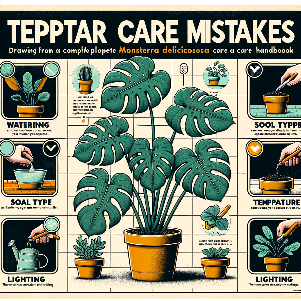 Infographic illustrating common Monstera Deliciosa care mistakes and tips to avoid them, as part of a comprehensive Monstera Deliciosa care guide for proper plant maintenance.
