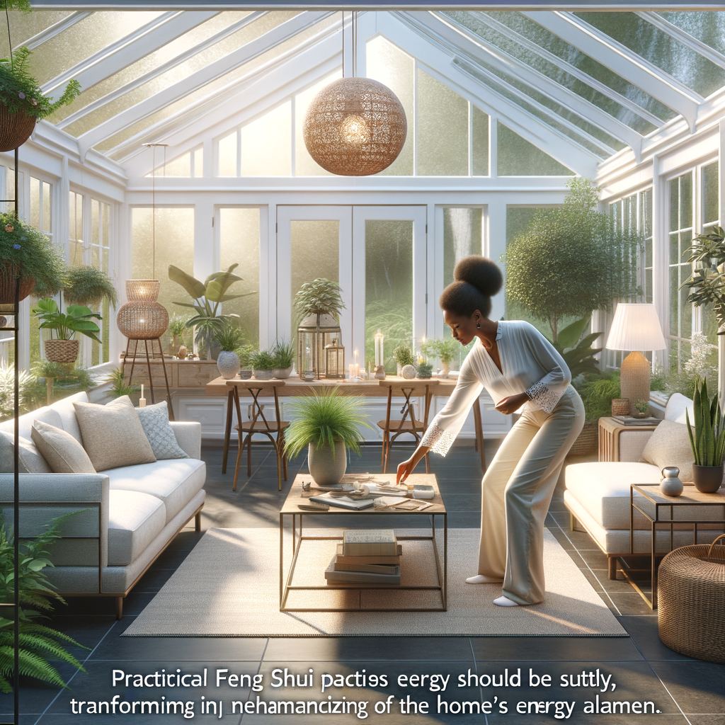 Feng Shui consultant enhancing home energy in a conservatory and sunroom using Feng Shui practices for energy boost and improvement, offering practical sunroom Feng Shui tips for home interiors.
