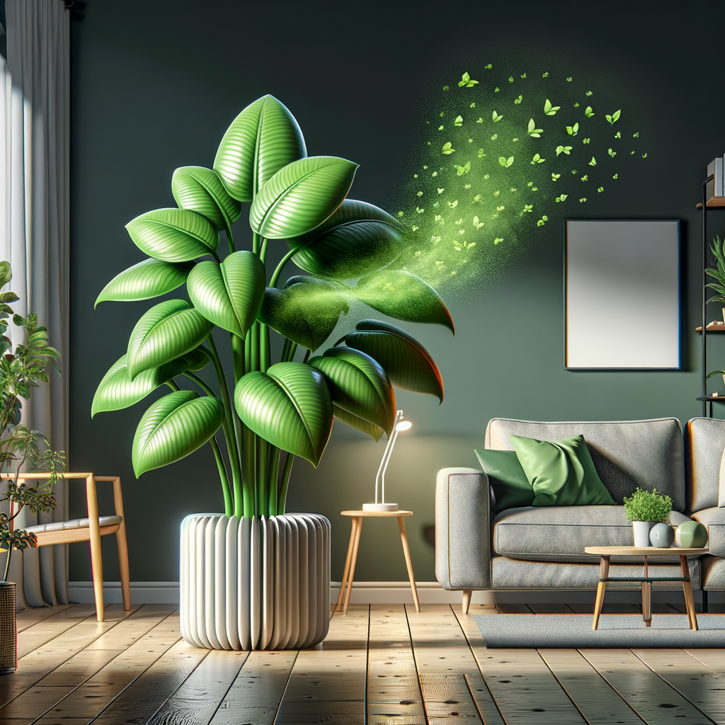 Philodendron green plant in a living room, illustrating the benefits of indoor plants as natural air purifiers for home air purification and improved indoor air quality.