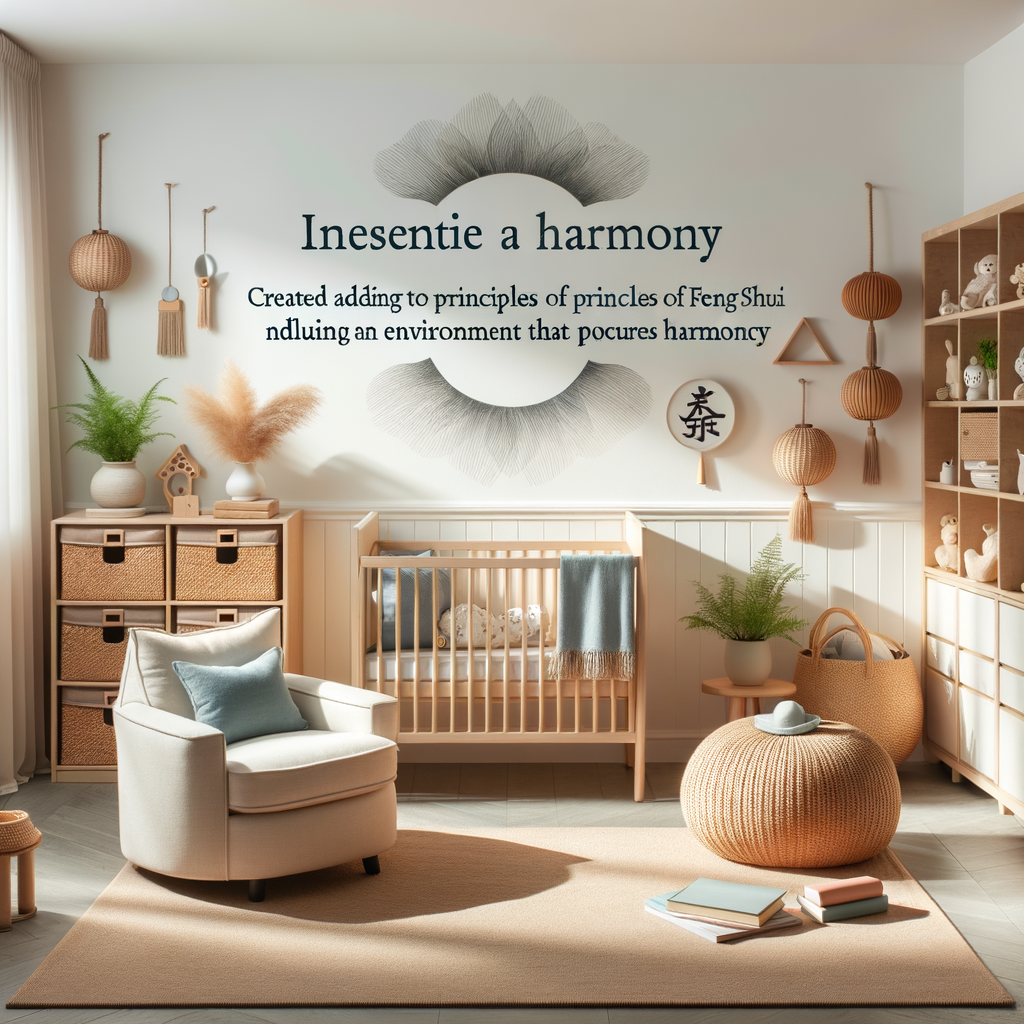Harmonious Feng Shui nursery design showcasing Feng Shui tips for a balanced child's room with strategic furniture placement, color scheme, and natural light.