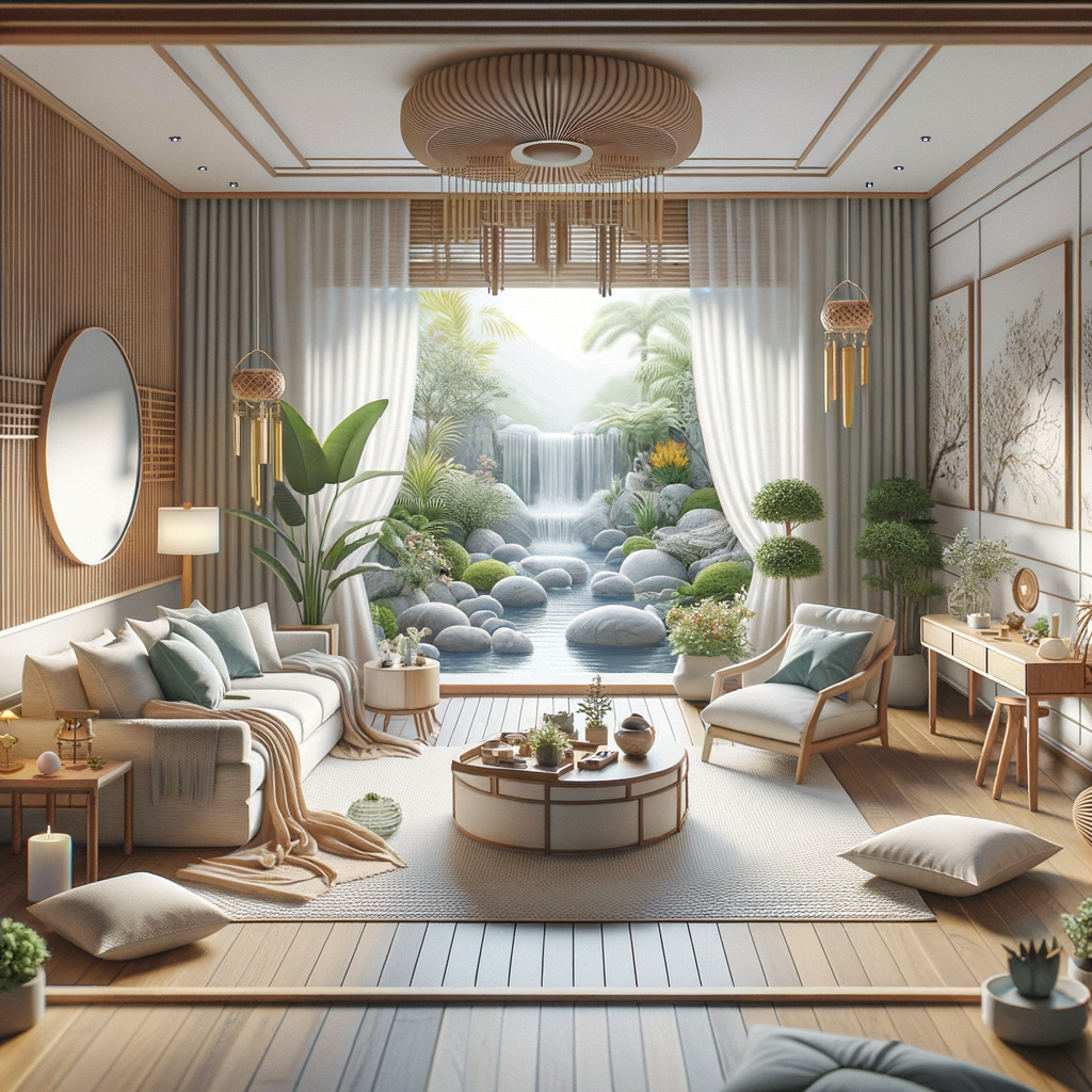 Harmonious Feng Shui guest suite featuring balanced furniture placement, calming color schemes, and natural elements for a serene home retreat design, demonstrating Feng Shui tips for home interior design.