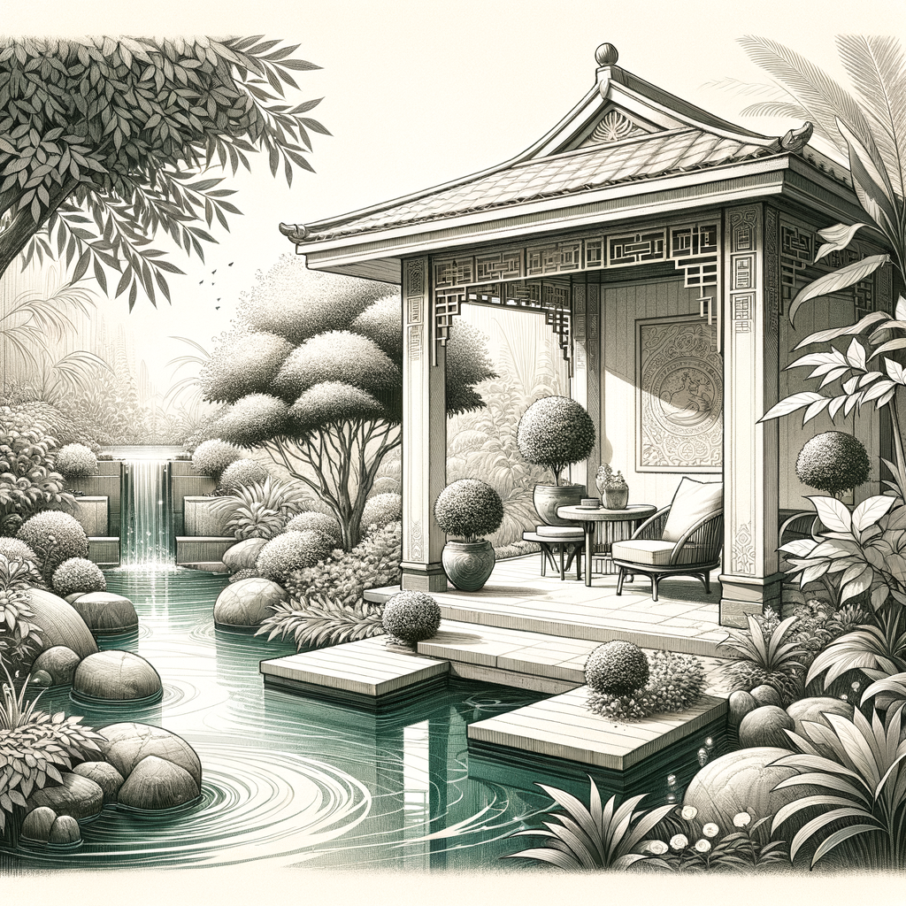 Feng Shui meditation area designed with Feng Shui guidelines, featuring a tranquil water feature and plant for Feng Shui relaxation, emphasizing the importance of a well-designed relaxing meditation area.