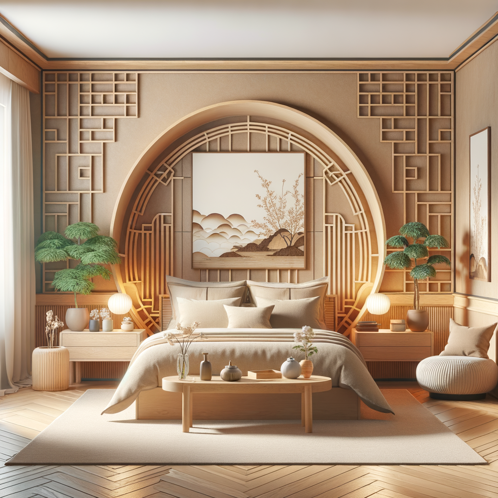 Feng Shui bedroom design showcasing harmonious guest bedroom layout with Feng Shui adjustments for optimal energy flow, embodying Feng Shui bedroom harmony for a peaceful and welcoming guest room.