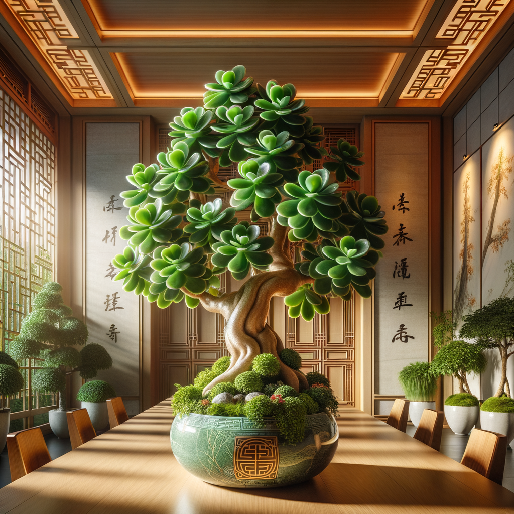 Auspicious Jade Plant, the most beneficial Feng Shui indoor plant, perfectly placed for good luck and prosperity according to Feng Shui plant guide principles.