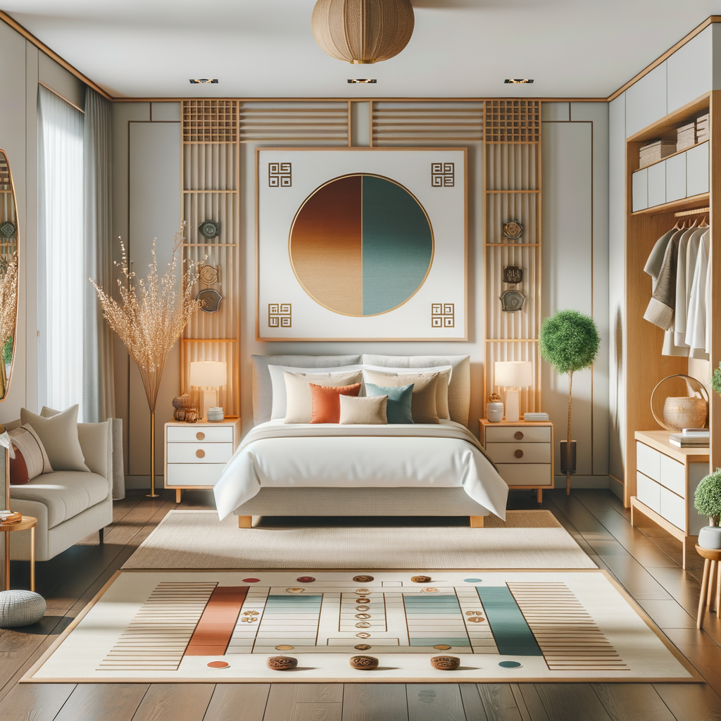 Perfect Feng Shui bedroom layout with harmonious Feng Shui bedroom colors and decor, demonstrating Feng Shui bedroom tips and principles for optimal sleep and clutter-free design.