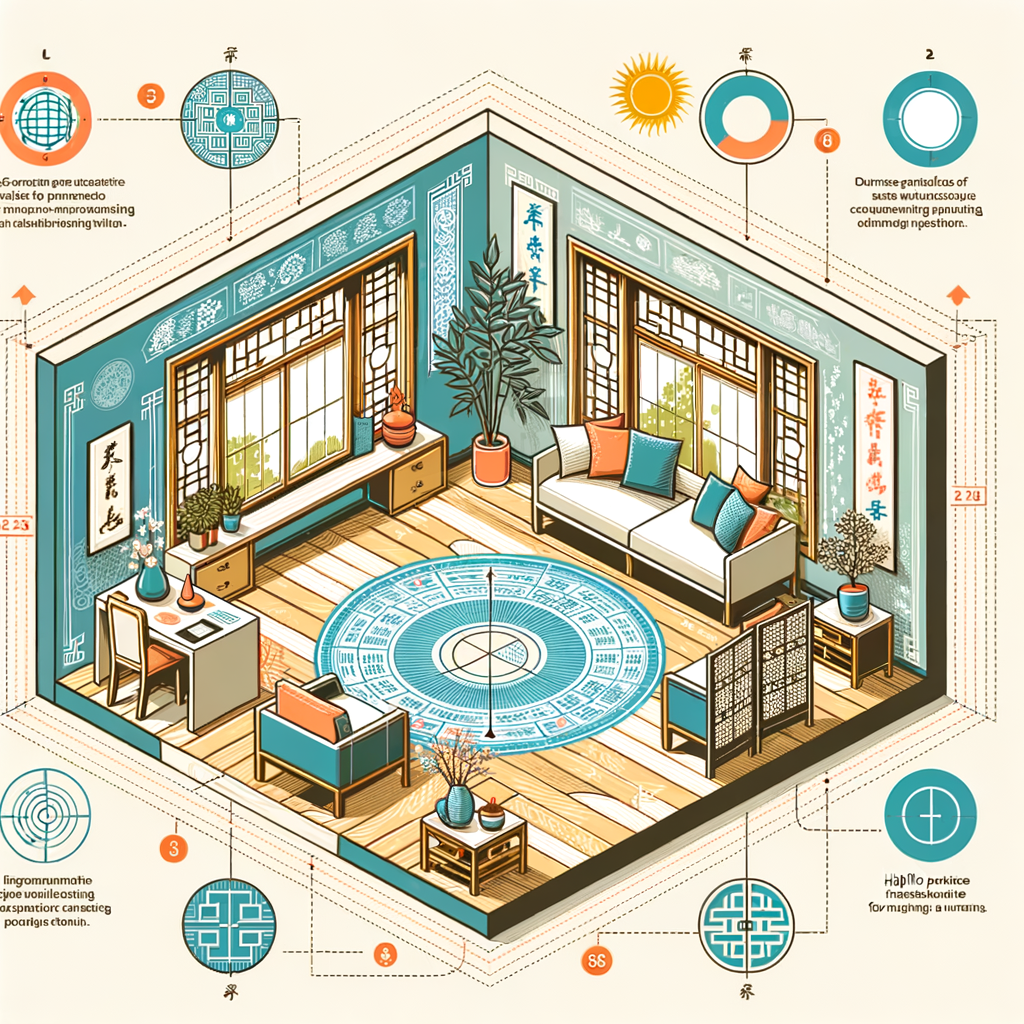 Infographic demonstrating Feng Shui window positioning, use, placement, and design principles for optimizing energy flow, with tips on positioning windows for Feng Shui.