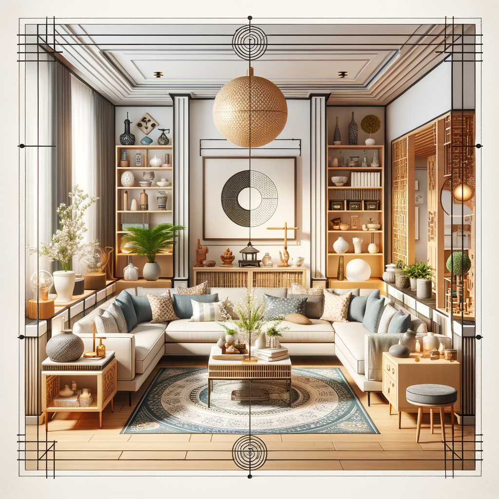 Feng Shui living room layout demonstrating Feng Shui principles for home, showcasing strategic Feng Shui living room furniture placement, Feng Shui home decor, and providing living room arrangement tips and Feng Shui living room ideas.
