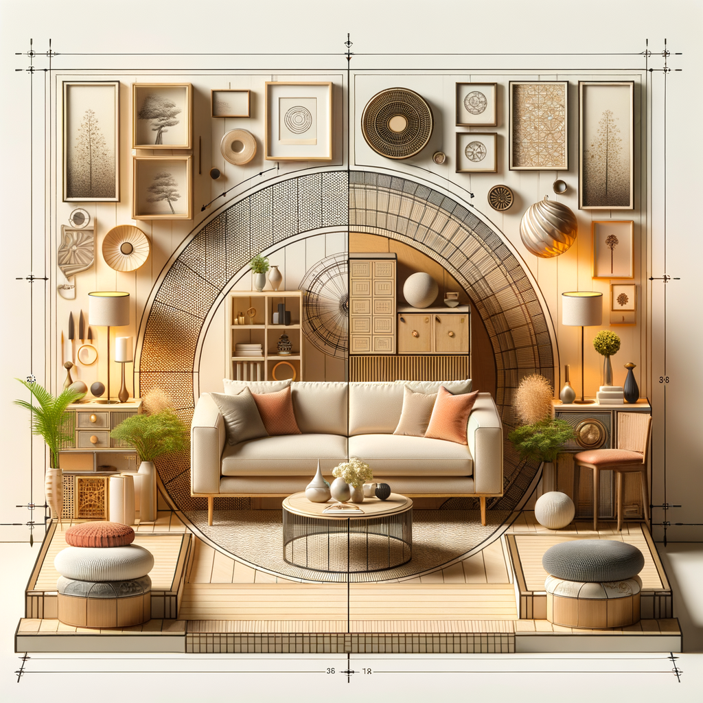 Feng Shui living room tips illustrated with optimal sofa placement and furniture arrangement for positive energy flow, showcasing Feng Shui interior design principles.