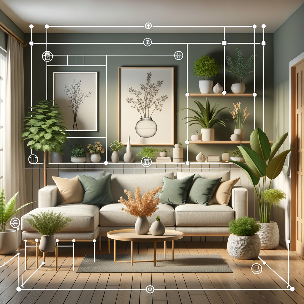 Expert Feng Shui plant placement in a modern living room using artificial plants for good Feng Shui, providing tips on where to place plants in Feng Shui for optimal home decor.
