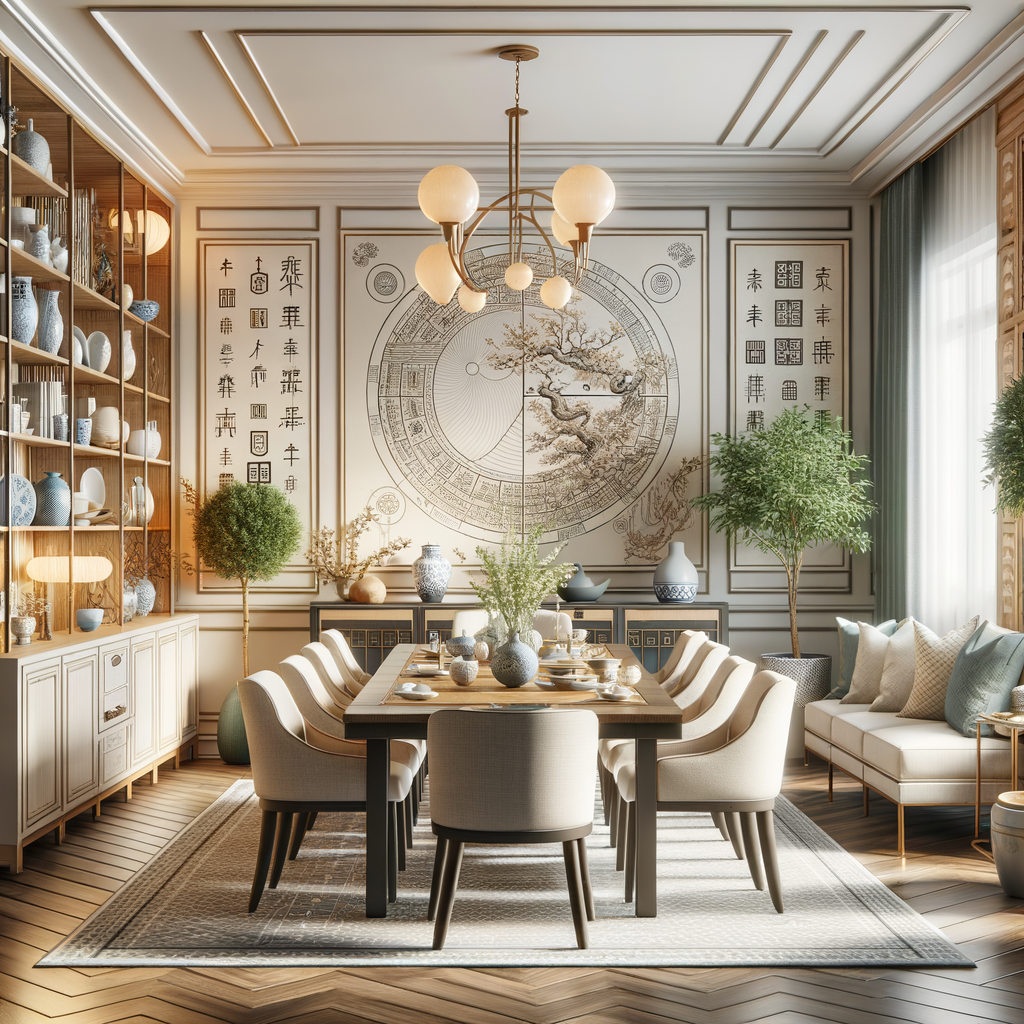 Feng Shui dining room layout showcasing Feng Shui principles, dining room Feng Shui rules, Feng Shui dining room colors and decor, and Feng Shui dining room furniture placement for a harmonious home interior design.