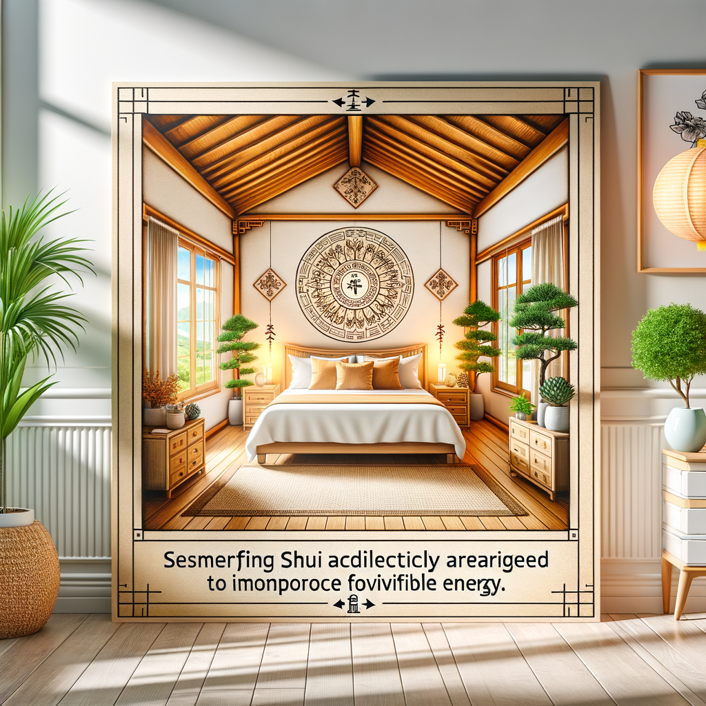 Feng Shui guest room layout with harmonious color scheme and strategically placed decor for positive energy enhancement