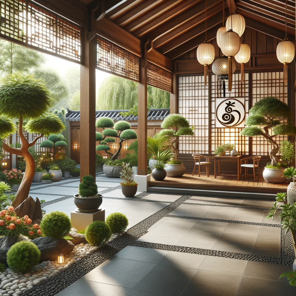 Harmonious Feng Shui garden design showcasing the best Feng Shui outdoor plants for good luck, perfect for patio and backyard landscaping.