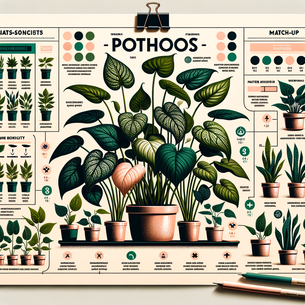 Visual guide identifying different types of indoor Pothos plants, showcasing Pothos plant varieties and care tips, helping in choosing your ideal Pothos and highlighting benefits of different Pothos species.