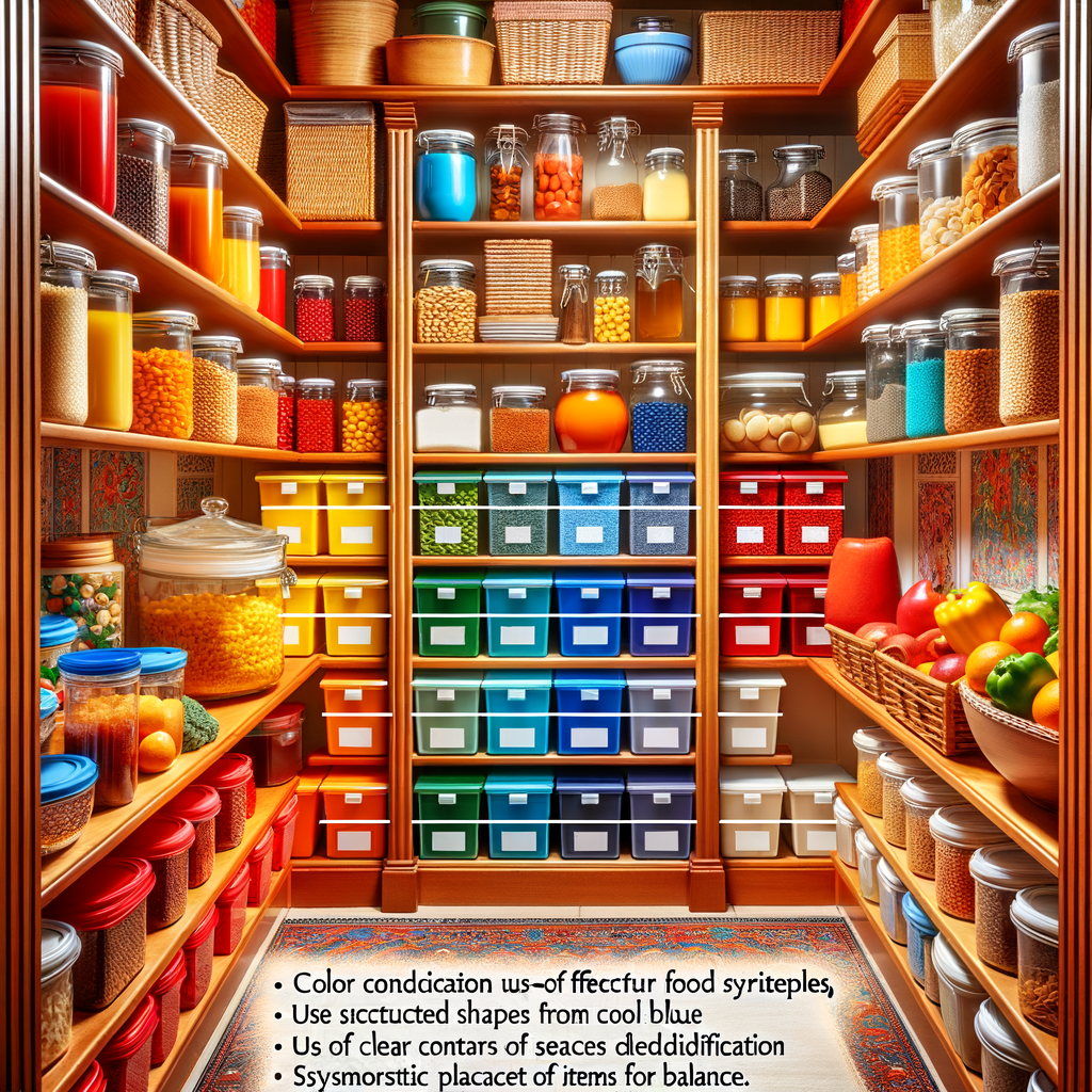 Feng Shui home organization showcasing Feng Shui pantry tips for efficient food storage, color-coordinated clear containers, and balanced placement for harmonious kitchen energy flow.