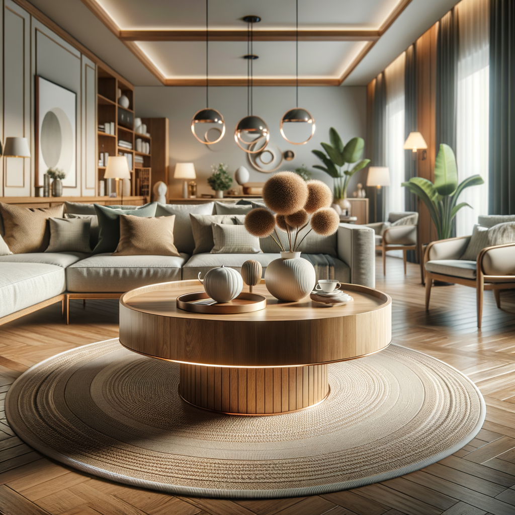 Elegant living room showcasing Feng Shui coffee table arrangement and furniture placement, demonstrating Feng Shui guidelines for home and coffee table Feng Shui rules.