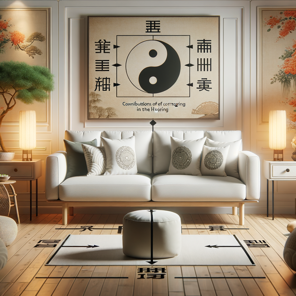 Harmonious Feng Shui living room layout illustrating optimal Feng Shui sofa placement and furniture arrangement rules, providing valuable Feng Shui living room tips for a serene atmosphere.