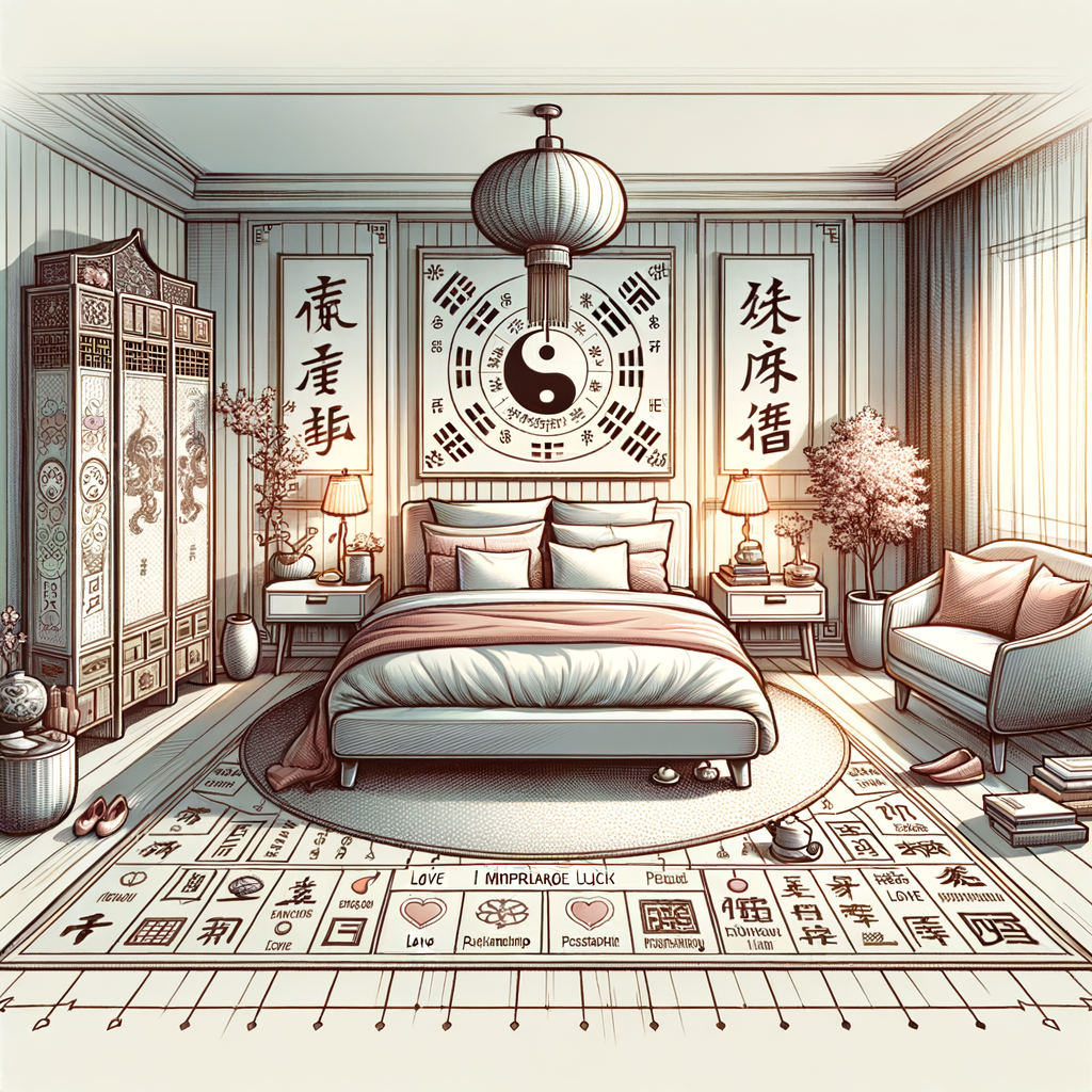 Feng Shui-infused bedroom designed for love and marriage luck, illustrating Feng Shui marriage tips and techniques for attracting love and enhancing relationship luck.