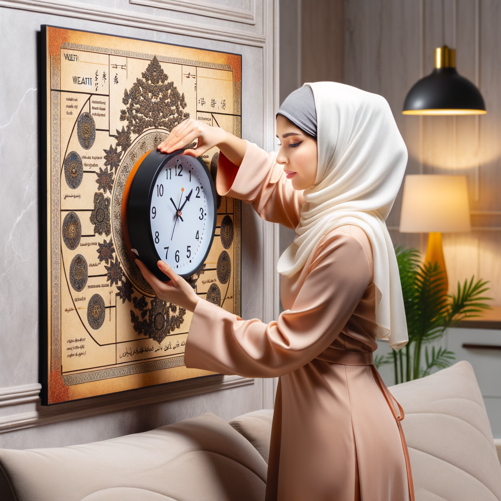 Feng Shui master demonstrating optimal Feng Shui clock placement for prosperity, including wealth-attracting Feng Shui tips and the connection between clock placement and prosperity in Feng Shui.