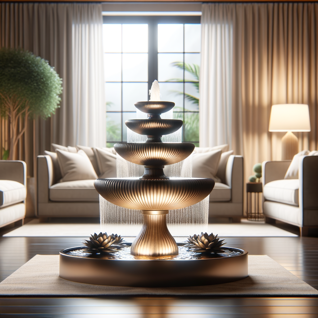 Feng Shui indoor fountain enhancing a serene living space, demonstrating the benefits of indoor water features and Feng Shui water element in Feng Shui-approved home decor.