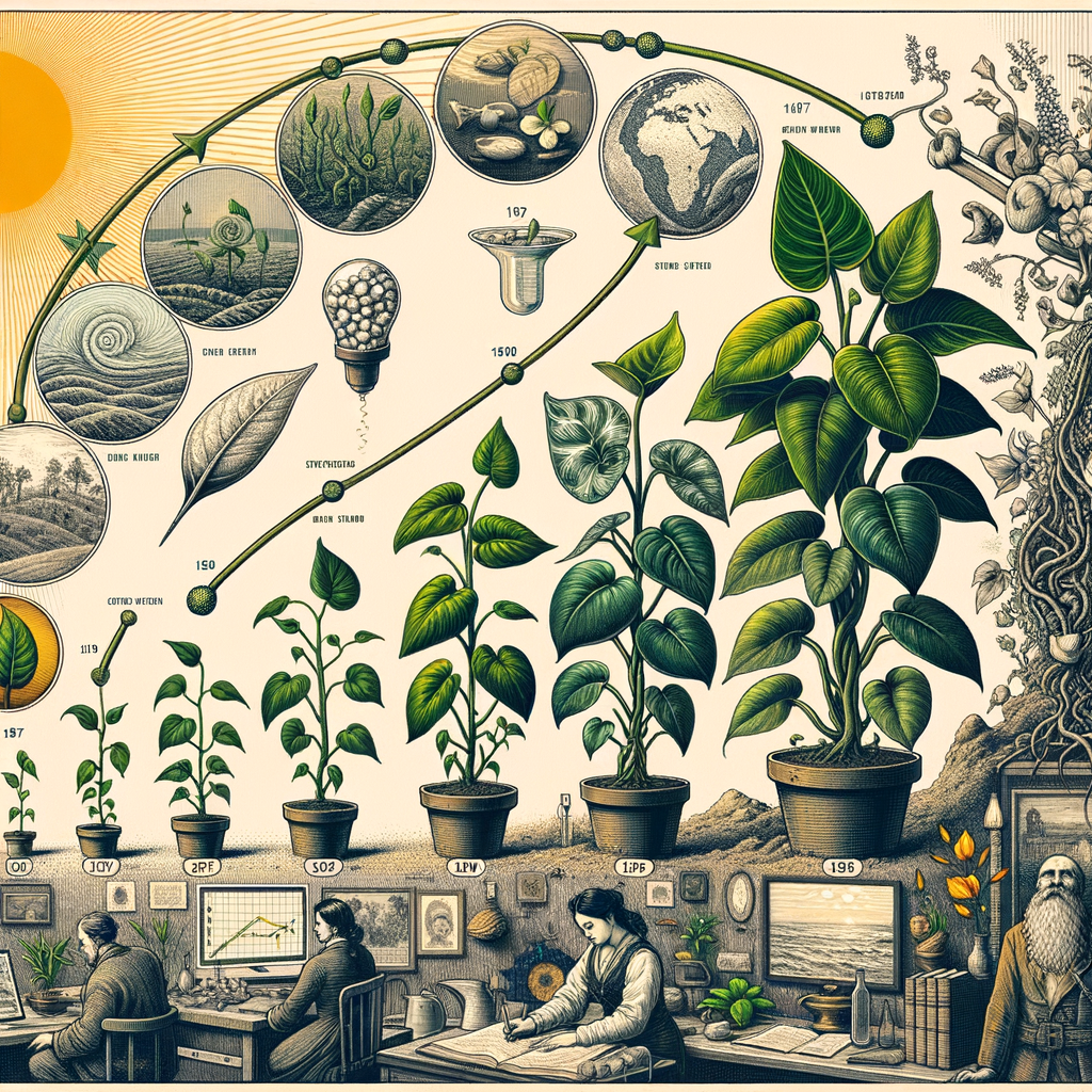 Infographic illustrating the detailed history, origins, and evolution of Pothos Plants, providing a comprehensive understanding of their historical background and origin story.